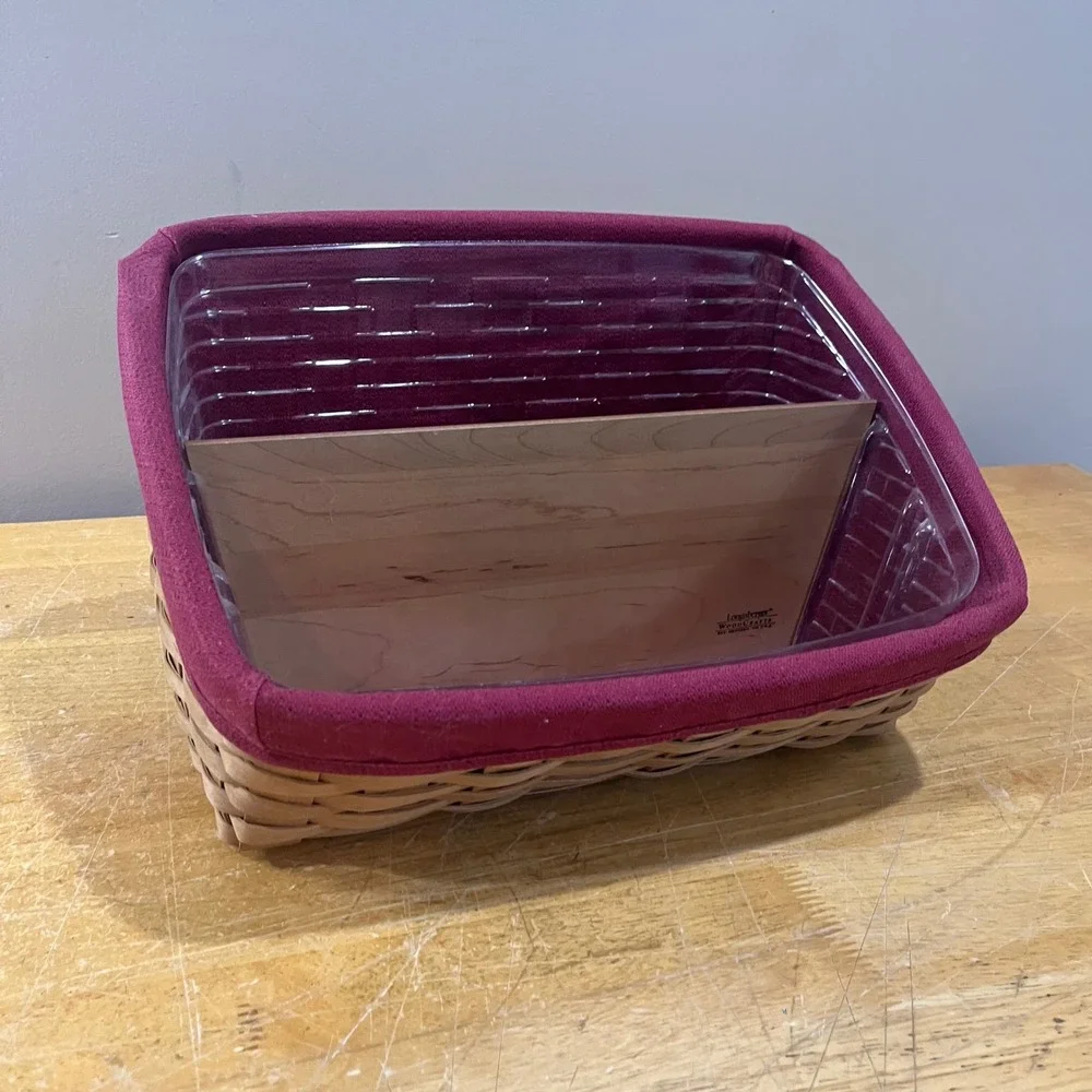 Vtg 2004 Longaberger Desk Organizer Basket Burgundy Liner Wood Divider Americana